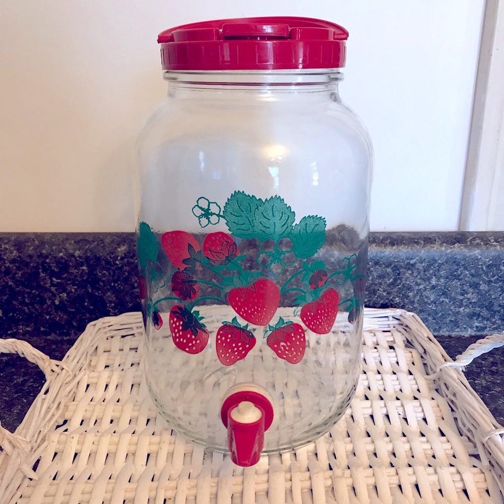Vintage Strawberry Glass Drink Dispenser